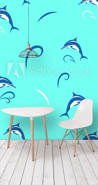 Picture of Dolphin  stylized  Vector seamless pattern on blue  background